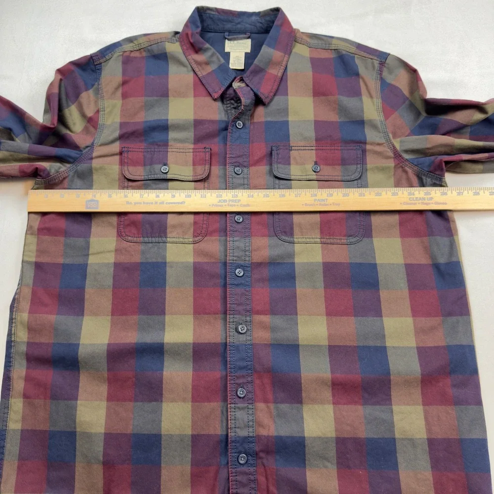 LL Bean Mens‎ XL TALL Plaid Denim Shirt Traditional Fit Multicolor 506058